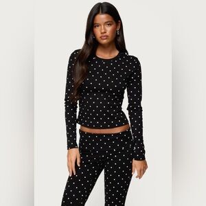 EDIKTED NEW Daliya Polka Dot Black Long Sleeve S